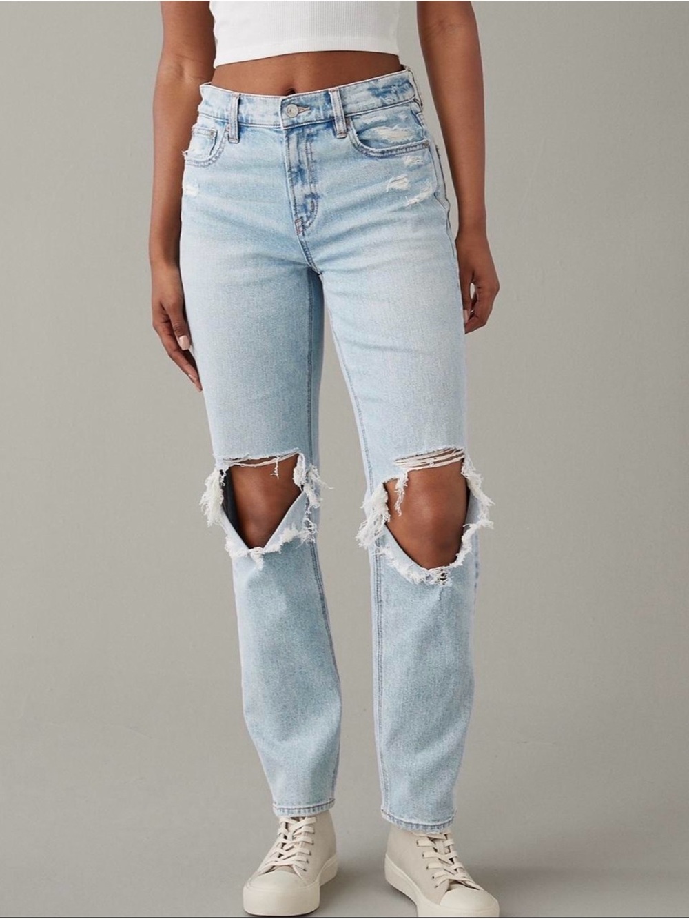 American Eagle Light Blue Distressed High-Rise Women's Mom Jeans